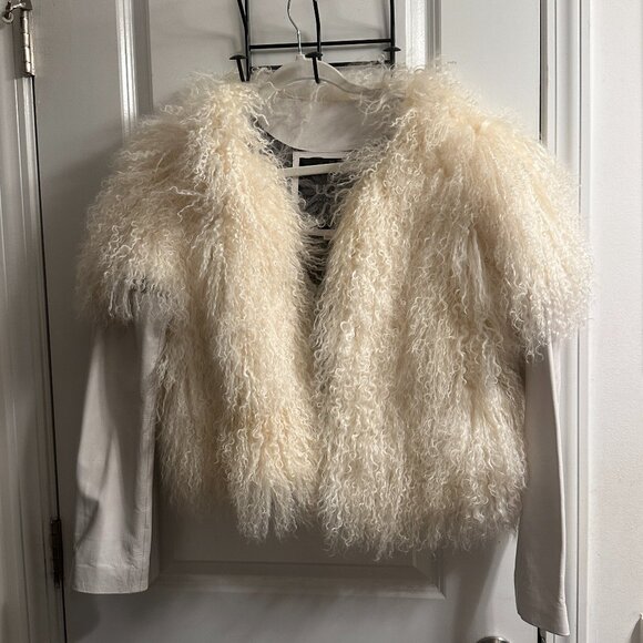 UGG Cream Curly Genuine Lambswool & Leather Convertible Jacket/Vest - Picture 1 of 7